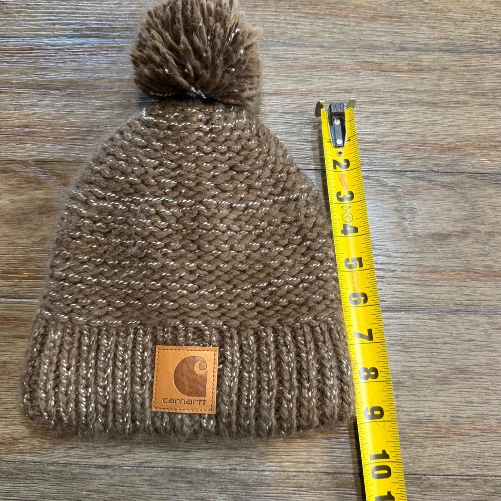 Carhartt Womens Brown Metallic Knit Fleece Lined Pom Beanie Hat AH5469-W OS